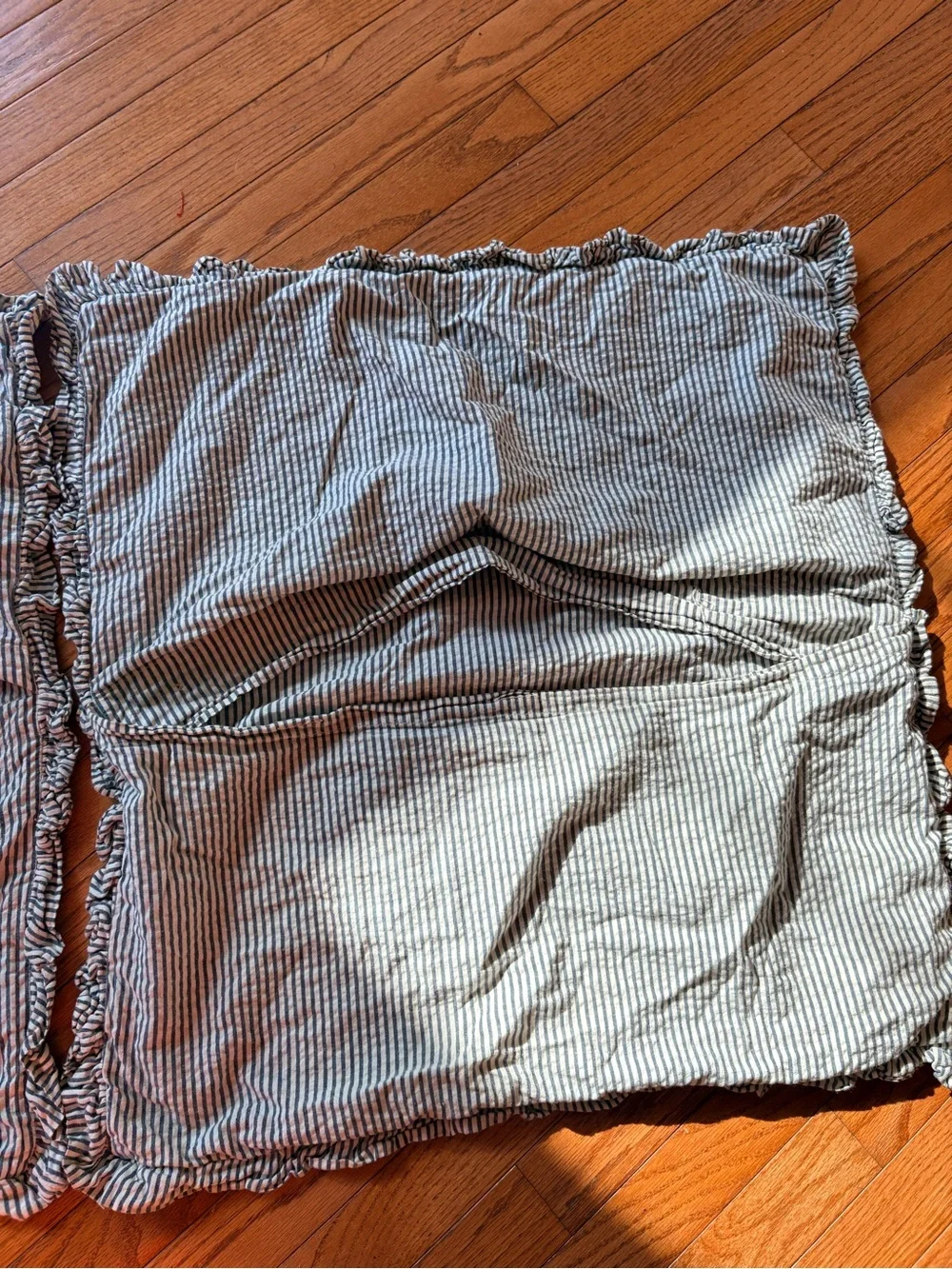 Vhc Brand Sawyer Mill Ticking Classic Ruffle Euro Shams in Light Gray by